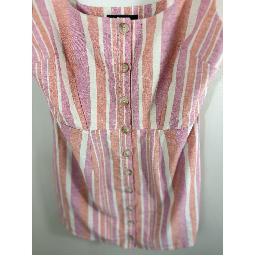 Lulus Linen Blend Mini Dress Womens Size M Pink Coral Striped Coastal Resort - Picture 4 of 12